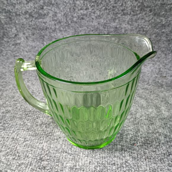 Vintage Uranium Glass Honeycomb Pitcher Green Vaseline Depression Glass Unmarked - Picture 5 of 11
